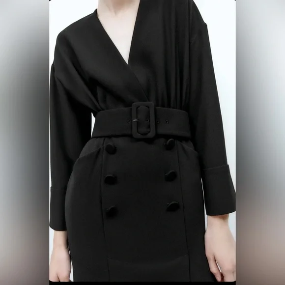 Zara Dresses Zara Wrap V-Neck Long Sleeve Belted Mid - Picture 8 of 10